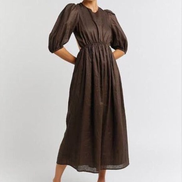 Dissh Exclusive Midi Dresses | Claudia Dark Choc Linen Midi Dress | Dark Brown | Size 6 | Womens